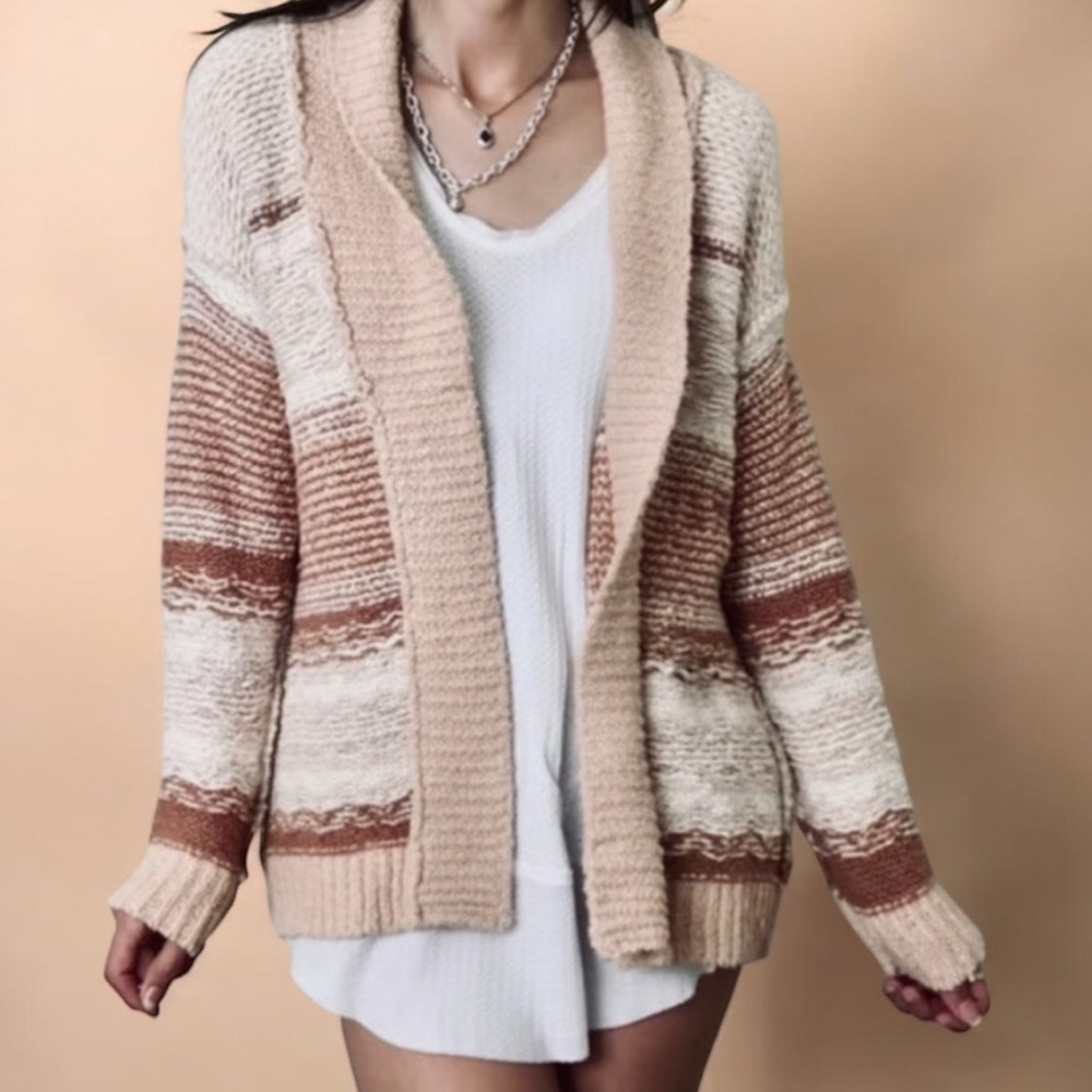 🌼Matilda Jane Chunky Knit Beige and Brown Striped Cardigan